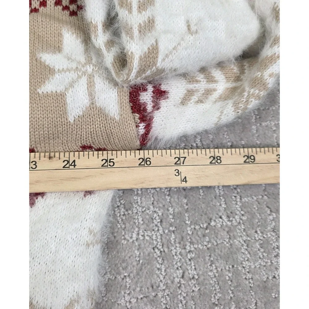 Holiday Time Christmas Winter‎ Holiday Sweater Fuzzy Snowflake Tan Red White XL